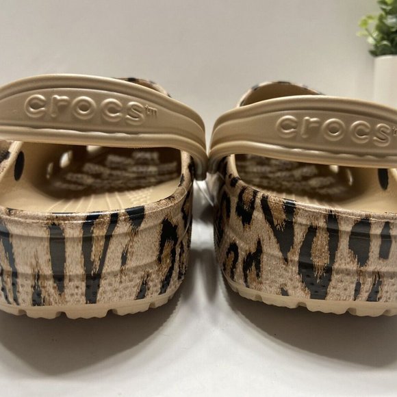 Crocs Classic Printed Leopard Cheetah Print Clogs Gold 205838-98R Womens Sz 11
